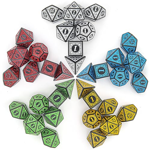 Coyeekn 35Pcs Retro DND Polyhedral Dice Set with Storage Pouch | 5 Complete Polyhedral Dice Sets (D4-D20), Great for D&D, MTG & Tabletop RPG Games - color: 35pcs-retro Sets