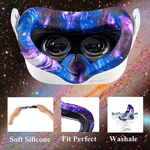 Compatible with Oculus Quest 2 Accessories,Silicone face Cover, VR Shell Cover,Compatible with Quest 2 Touch Controller Grip Cover,Protective Lens Cover,Disposable Eye Cover. (Starry Purple) - color: Starry Purple