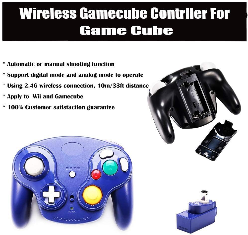PGYFDAL Wireless Game Cube Controller, 2 Pieces 2.4G Wireless Classic Gamepad with Receiver Adapter for Wii Game Cube NGC GC (Dark Blue and Black) - color: Dark Blue&Black