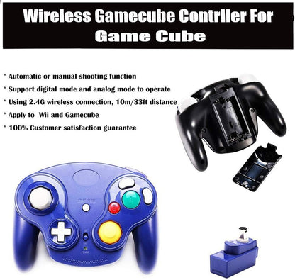 PGYFDAL Wireless Game Cube Controller, 2 Pieces 2.4G Wireless Classic Gamepad with Receiver Adapter for Wii Game Cube NGC GC (Dark Blue and Black) - color: Dark Blue&Black