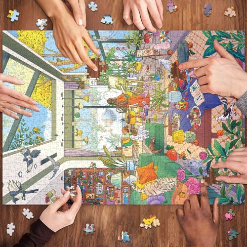 1000 Piece Jigsaw Puzzles for Adults,Sunny Art Studio Puzzle with 1:1 HD Poster, Precise Interlocking, Letter Markings on Back, Dust-Free, Stress Relief & Ideal Family Game Gift - color: Sunny Art Studio