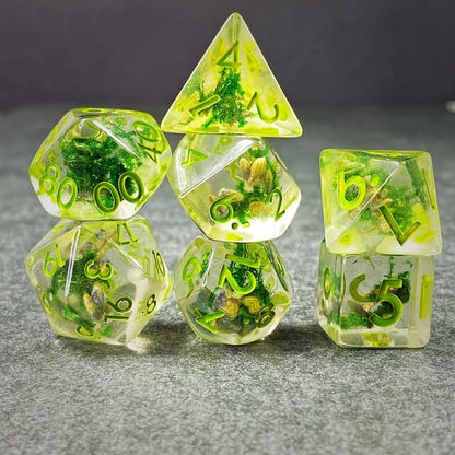 Sage’s Portal Cantrips DND Dice Set - Round Edge Resin 7-PC Polyhedral DND Dice Set for Dungeons and Dragons D&D RPG Tabletop TTRPG (Green Moss) - color: Green Moss