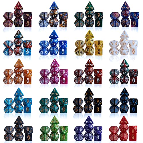 CiaraQ 182pcs Polyhedral Dice Set for Dungeon and Dragons MTG Table Games | 26 Acrylic Role Playing Dice sets for D&D with Large Drawstring Bag. 7 per set (D4-D20), Lightweight & durable. Ages 14+. - color: 26 Colors-classic Font