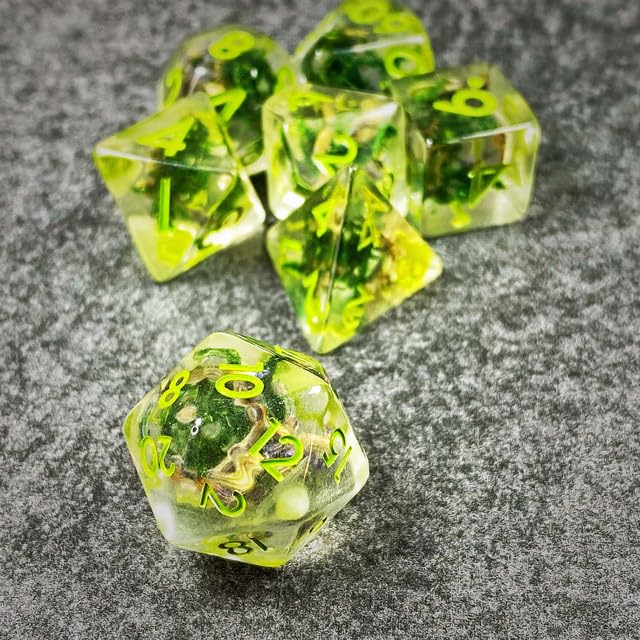 Sage’s Portal Cantrips DND Dice Set - Round Edge Resin 7-PC Polyhedral DND Dice Set for Dungeons and Dragons D&D RPG Tabletop TTRPG (Green Moss) - color: Green Moss