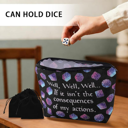 Funny Games Dice Storage Bags for Women Men Tabletop Game Lover Gamers Birthday Gifts Tabletop Role Playing Lover Travel Makeup Skincare Toiletry Bags 4 PCS Velvet Dice Storage Pouch - color: Well Dice