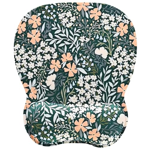 EooCoo Ergonomic Mouse Pad with Wrist Rest, Memory Foam Support Mousepad | Non-Slip Base for Computer, Cafe, Home & Office, 9.64 x 8.26 in Office Desk Accessories, Carpal Tunnel Relief - color: Green Flower