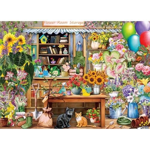 Flower Room Storage Puzzles for Adults 1000 Pieces | 1:1 HD Reference Poster，ABCD Letter Markings on Back,Matte Oil,High Bite Force - color: Flower Room Storage