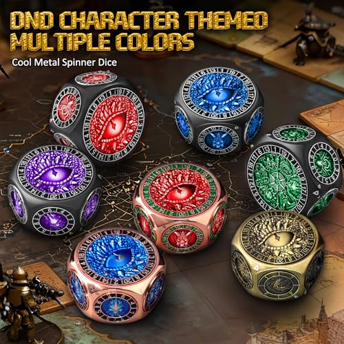ZHOORQI 8-in-1 DND Dice Set – Metal Spinner Dice with Dual D20, 3D Monster Engravings & Smooth Spinning – Perfect for TTRPG, D and D Dungeons and Dragons Gifts (Bronze) - color: Bronze
