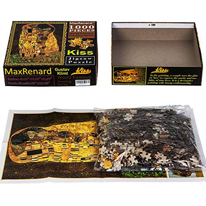 MaxRenard Game Jigsaw Puzzle 1000 Pieces Fine Art The Kiss Klimt Fine Artwork Challenge Family Game Fit Together Perfectly - color: A005
