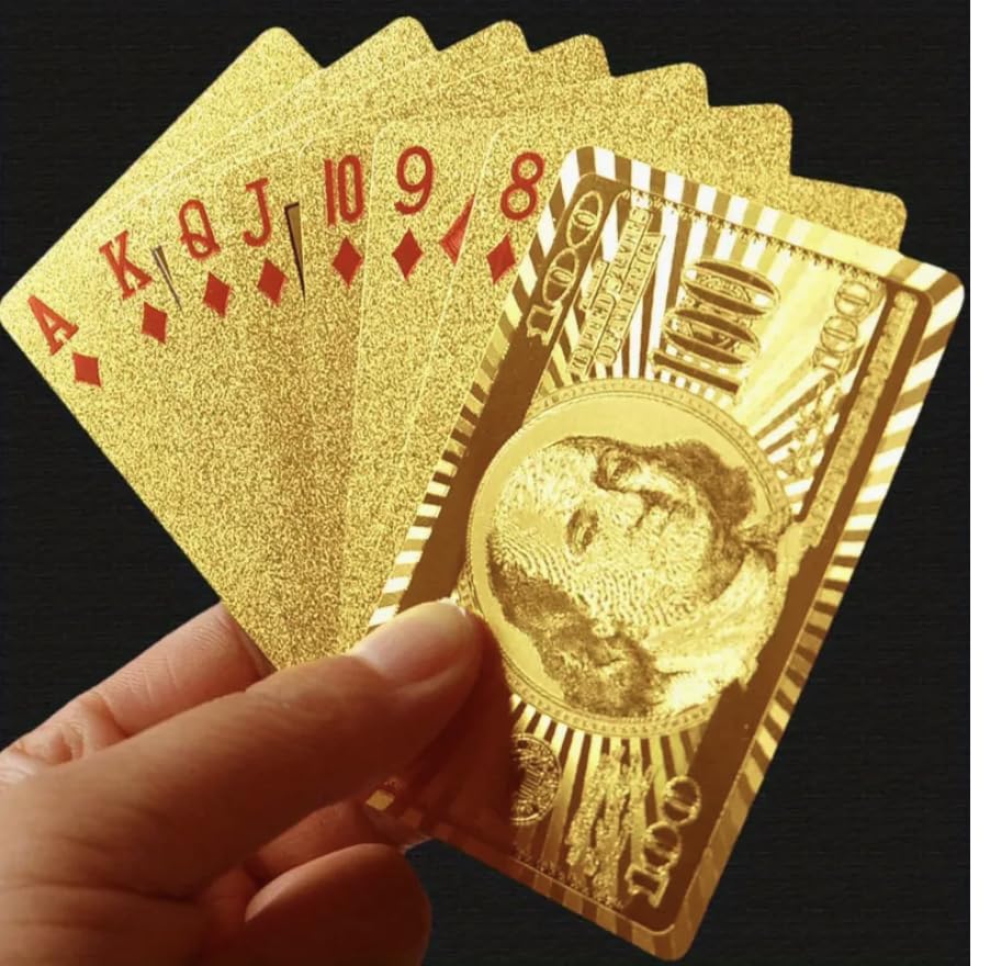Gold Diamond Playing Cards - Durable and Waterproof, Perfect for Magic, Poker, Parties, and Special Occasions. Ideal for Memorable Gifts. ($100 Bill Theme, 1 Deck) - style: $100 BILL THEME