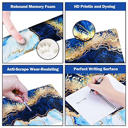 ARTSO Large Gaming Mouse Pad, Keyboard Wrist Rest Pad & Wrist Support Mousepad Set, Stitched Edge, Extended, Non-Slip Base, Memory Foam,Multifunctional Desk Mat 4pcs for Office & Home, Blue Marble - color: Blue Marble