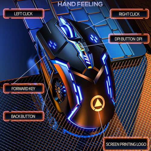 CHONCHOW Gaming Mouse - Wired, 6 Buttons, 4 Adjustable DPI Up to 3200 DPI, 7 Color LED Light, Used for Games and Office, Compatible with Computer/Laptop/Tablets (Black) - color: Black