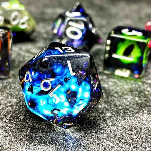 Sage's Portal Animal Familiars Resin DND Dice Set Polyhedral Dice Set for Dungeons and Dragons RPG Pathfinder Tabletop TTRPG (Bottled Rainbow Dragon Eyes) - color: Bottled Rainbow Dragon Eyes