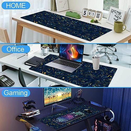 Abstract Swirl Desk Mat, XXL Large Gaming Mouse Pad | Vibrant fluid line art desk pad with smooth cloth surface and non-slip rubber base. Perfect for gaming and office. - color: Colorful Abstract Art