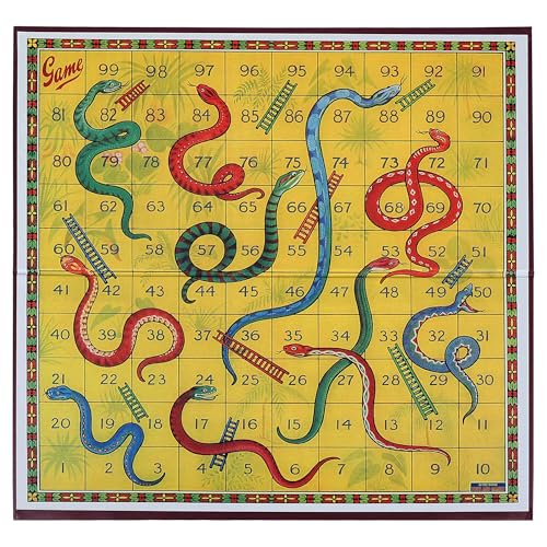 Classic Snakes and Ladders Board Game – Foldable Family Board Game with Dice & Pawns, Retro Educational Toy for Kids & Adults, Travel Portable Game Set for 2-4 Players Ages 3+ - color: Snakes and Ladders