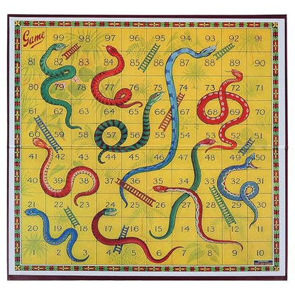 Classic Snakes and Ladders Board Game – Foldable Family Board Game with Dice & Pawns, Retro Educational Toy for Kids & Adults, Travel Portable Game Set for 2-4 Players Ages 3+ - color: Snakes and Ladders
