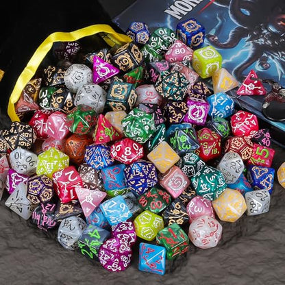 CiaraQ Polyhedral Dice with Engraved Designs & Drawstring Pouch | 26 acrylic dice sets – 182 pcs total, 7 per set (D4-D20). Lightweight & durable. Great for D&D & tabletop games. Ages 14+. - color: 26 Colors - Engraved Pattern Style