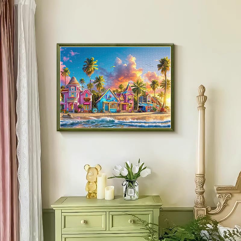 Puzzles for Adults 1000 Pieces,Romantic Beach Jigsaw Puzzle with 1:1 HD Poster,1000 piece Puzzles with Letters on Back, Stress Relief Ideal Gift for Family Games - color: Romantic Beach