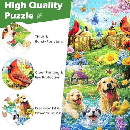 2 Pack 300 Pieces Puzzle for Adults,Bird Jigsaw Puzzles 300 Pieces Dog Puzzle Hummingbird Puzzles 300 Piece for Adults Kids Seniors Premium Cardboard Bird Lover Puzzles - style: Dog Bird