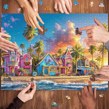 Puzzles for Adults 1000 Pieces,Romantic Beach Jigsaw Puzzle with 1:1 HD Poster,1000 piece Puzzles with Letters on Back, Stress Relief Ideal Gift for Family Games - color: Romantic Beach