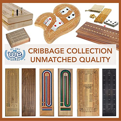 WE Games 3 Player Wooden Cribbage Set - Easy Grip Pegs and 2 Decks of Cards Inside of Board - Natural Wood - color: Natural