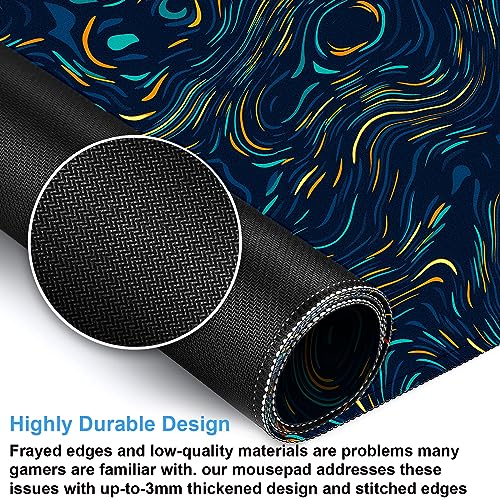 Abstract Swirl Desk Mat, XXL Large Gaming Mouse Pad | Vibrant fluid line art desk pad with smooth cloth surface and non-slip rubber base. Perfect for gaming and office. - color: Colorful Abstract Art