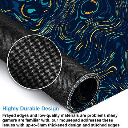 Abstract Swirl Desk Mat, XXL Large Gaming Mouse Pad | Vibrant fluid line art desk pad with smooth cloth surface and non-slip rubber base. Perfect for gaming and office. - color: Colorful Abstract Art