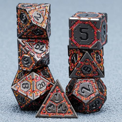 DND Metal Dice Set, Polyhedral Dice Set for RPG D&D Dice with Cracks Dungeons and Dragons Dice Set for RPG TTRPG D&D Die with Gift Case(Black Nickel Red) - color: Black Nickel Red-1