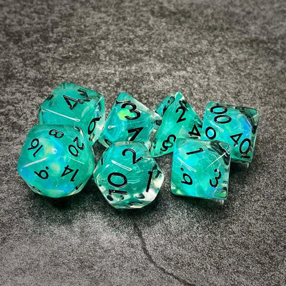 Sage’s Portal Cantrips DND Dice Set - Round Edge Resin 7-PC Polyhedral DND Dice Set for Dungeons and Dragons D&D RPG Tabletop TTRPG (Teal Flakes) - color: Teal Flakes