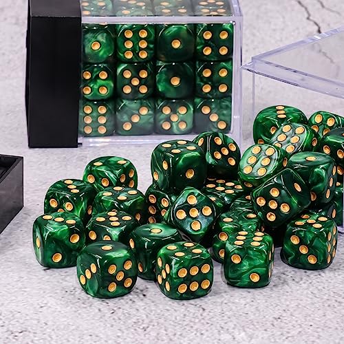 36 of Pack 12MM 6 Sided MINI Dice Set,Pearl Pattern Game Dice Set, 6 Sided Standard Dices for Yahtzee, Bunco or Teaching Math,with Portable Plastic Box(Green Pearl) - color: Green Pearl