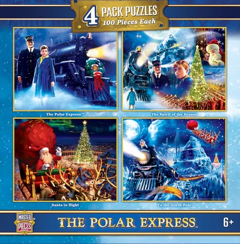 MasterPieces The Polar Express 4-Pack Puzzles 100 pc - Jigsaw Puzzle with Vibrant Artwork and Durable Pieces - Fun Family Activity Brain Challenge and Educational Entertainment - style: The Polar Express