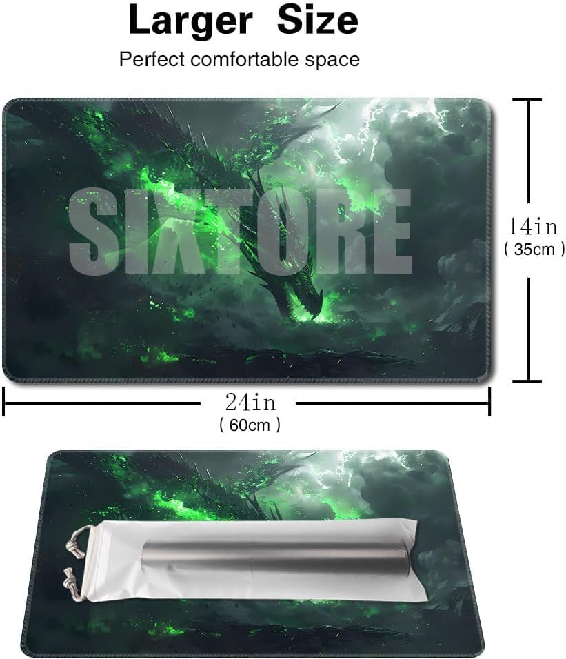 Premium Board Game 24x14in TCG Playmat Compatible for OCG CCG RPG MTG Play Mats,Mousepad Desk Mat (040322-Green Dragon) - color: 040322-green Dragon