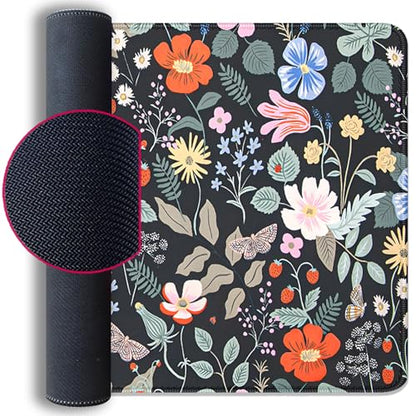 Strawberry Flowers Mouse Pad Desk Pad,Extended Gaming Mouse Mat with Stitched Edges Non-Slip Waterproof Rubber Base Mous Mat for Office,Computer,Keyboard,Laptop and Home Desk Pad(27.5X11.8 in) - color: Flowers and Strawberries