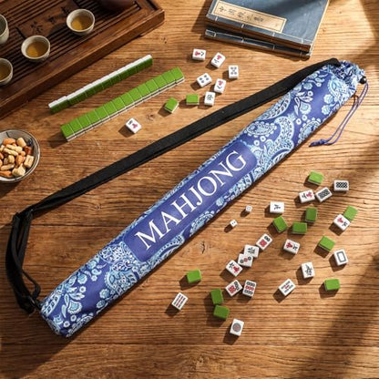 34 Inch Long Mahjong Mat Bag Cute Double Strapped Canvas Drawstring Mahjong Holder Lightweight Outdoor Carrying Bag for Board Games Travel Storage-Mat Not Include (Dark Blue,Paisley,1 Pc) - color: Dark Blue, style: Chinoiserie