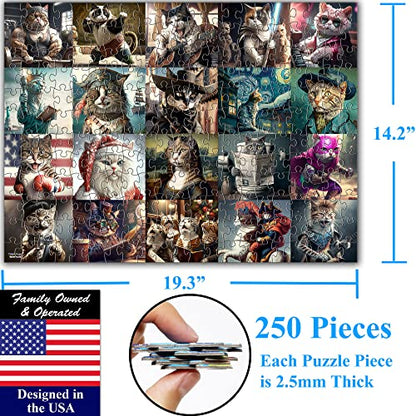 Think2Master Funny Cats 250 Pieces Jigsaw Puzzle Featuring Kittens and Cats. Great Gift. Large Pieces. Size: 14.2” X 19.3” - style: Funny Cats