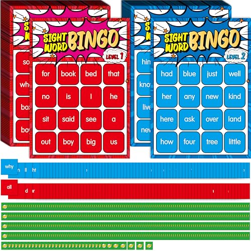 SpriteGru Sight Word Bingo Game, 144 Sight Words Learn to Read Level 1 & Level 2 Bingo Board Game Dolch & Fry Words Lists for Kindergarten, Classroom, Home, Grade 1st, 2nd, Kids 4-8 (2-40 Players) - style: Sight Word Level 1 & Level 2-B