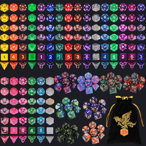QMay 30 Sets Polyhedral Dice - 30 X 7 (210 Pieces) DND Dice with a D&D Dice Large Drawstring Bag, 30 Colors D4 D6 D8 D10 D% D12 D20, Great for Dungeons and Dragons, RPG, MTG,Role Playing Table Games - color: 30 Sets-210pcs