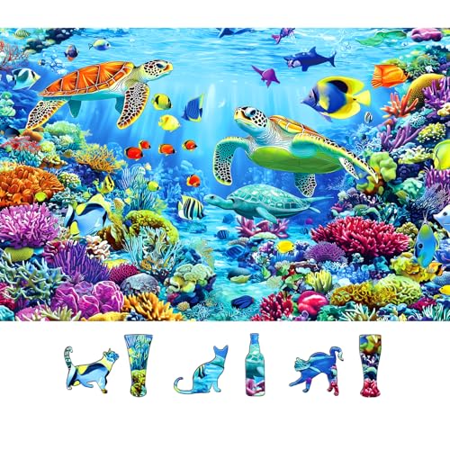 500 Piece Jigsaw Puzzles for Adults Ocean Reef Underwater Scene with Sea Turtles & Tropical Fish Puzzle for Seniors Family Challenging Puzzle with Letters on Back Perfect for Game Night (23"X15") - color: Colorful-underwater Scene