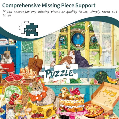 1000 piece Puzzle for Adults,Kitchen Jigsaw Puzzle 1000 Pieces for Adults,Challenging Family Games Holiday Party Gifts -1:1 Poster Interlock Perfectly Letter on Back-Cat Kitchen - color: Cat Kitchen