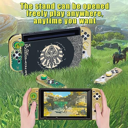 BRHE Protect Case for Nintendo Switch Dockable PC Protective Cover with Comfortable TPU Joy-Con Grip Case,4 Thumb Stick Caps and Tempered Glass Screen Protector(Zelda Tear of The Kingdom)