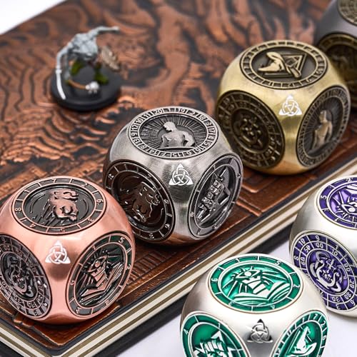 7-in-1 메탈 DND 주사위 스피너 큐브, 테이블 탑 RPG용 3D 릴리프, 던전 마스터 및 플레이어를 위한 선물 상자 (실버) - color: 실버.