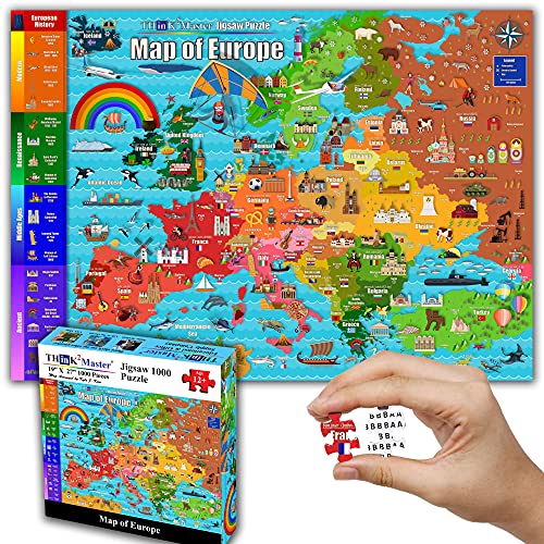 Think2Master Colorful Map of Europe 1000 Pieces Jigsaw Puzzle for 13+, Teens, Adults & Families. Great Gift for stimulating Interest in the European Map. Size: 26.8” X 18.9” - style: Map of Europe