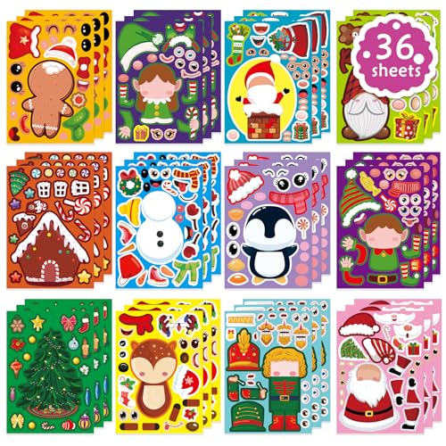 24 Sheets Christmas Make a Face Stickers for Kids Toddlers Xmas Gift Stickers Make Your Own Characters Mix and Match Sticker, Xmas Holiday Sticker Christmas Party Games
