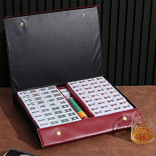 Mose Cafolo Chinese Mahjong Set X-Large 146 Numbered Melamine 1.5" Large Size Tile with Carrying Travel Case, English Manual, Pro Complete Mahjongg Game Set (Majiang, Mah Jongg) - color: Green Tiles