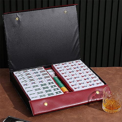 Mose Cafolo Chinese Mahjong Set X-Large 146 Numbered Melamine 1.5" Large Size Tile with Carrying Travel Case, English Manual, Pro Complete Mahjongg Game Set (Majiang, Mah Jongg) - color: Green Tiles
