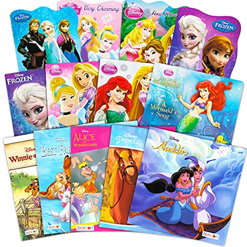 Disney Frozen Pixar Princess Board Book Ultimate Set ~ Bundle Includes 12 Books for Toddlers Featuring Elsa, Ariel, Aladdin, Belle, and Other Disney Favorites