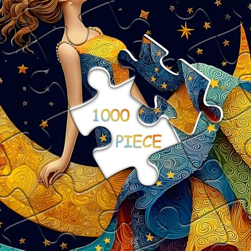 Impossible Puzzles for Adults 1000 Pieces, Pretty Woman Night Scenic Puzzles, Nature Moon Star Jigsaw Puzzles Elegant Lady, Beautiful Woman Art Wall Decor - style: Woman of Star & Moon puzzle