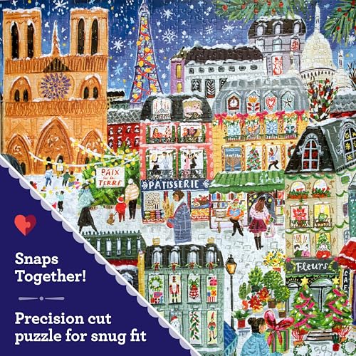 eeBoo Paris Christmas 1000 Piece Square Jigsaw Puzzle, 23" x 23" | Double coated, sturdy & dust free pieces with a satisfying snap. Includes full color reference insert. Vibrant, original art - style: Paris Christmas