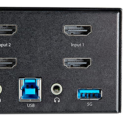 StarTech 2-Port Dual HDMI KVM, 4K 60Hz UHD HDR, USB 3.0 Hub, TAA | Fast switching, USB 3.0 5Gbps hub, 4x USB 2.0 HID ports, Hotkey, Two computers two monitors, Analog & 7.1 digital audio
