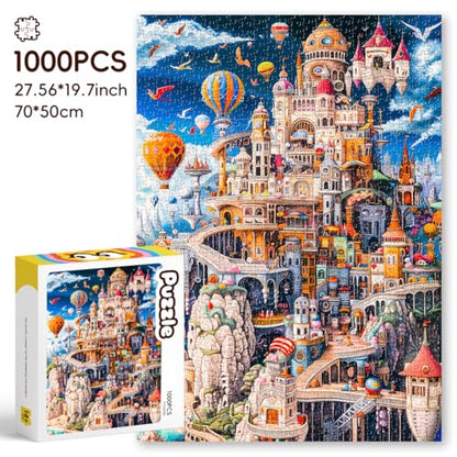 1000 Piece Jigsaw Puzzle for Adults Fantasy Castle Dust-Free Thick HD Board | ROSE RAIN Premium with letters on back, colorful fantasy castle cityscape art, challenging for family game nights and gifting - color: Castle Cityscape
